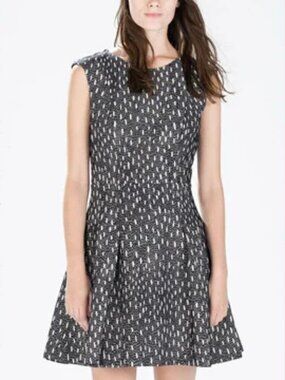 Zara Worn on TV Fit and Flare Cotton Jacquard Cap Sleeve Dress Like New - S